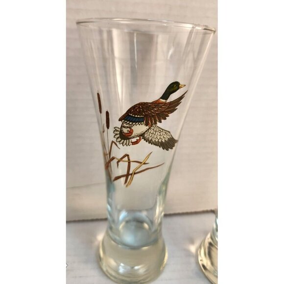Set Of 4 Vintage Duck Design Pilsner Tall Beer Glasses Clear Barware Collectible - Picture 6 of 7